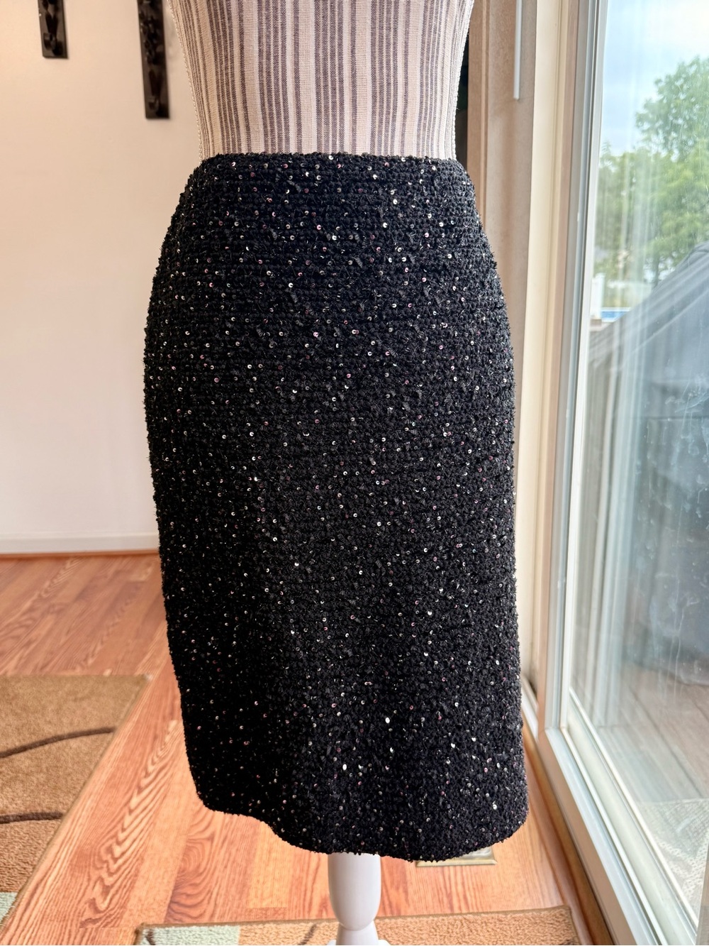 St. John Black Tweed Sequin Skirt